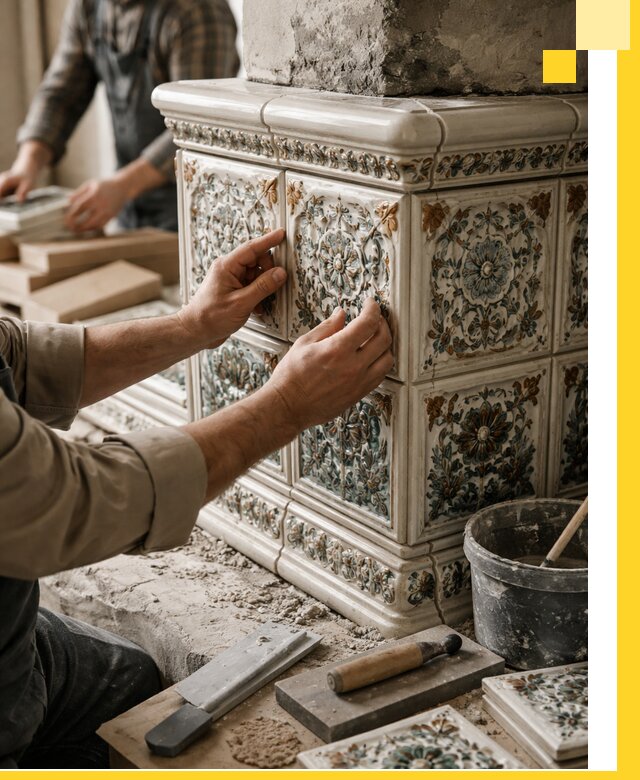 Изразцовые камины под ключ в Сургуте: проект и монтаж