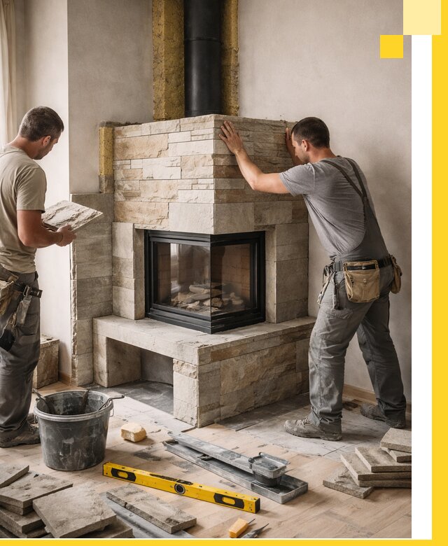 Угловые камины под ключ проект, монтаж и отделка в Сургуте