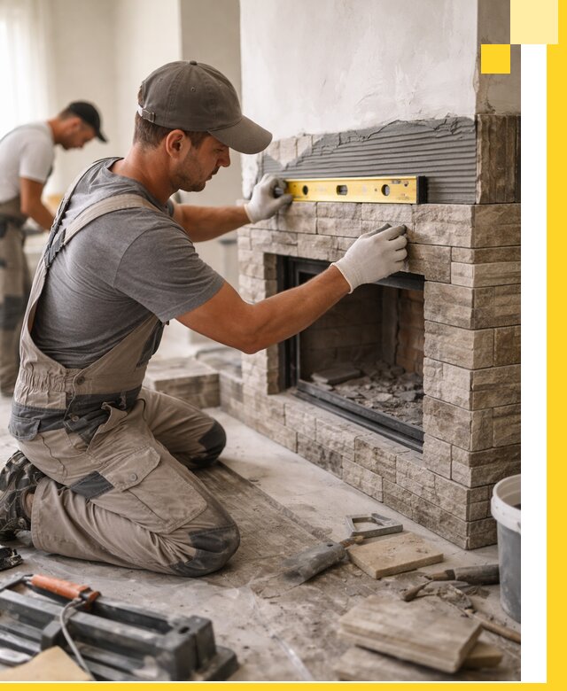 Облицовка каминов в Сургуте, монтаж и отделка натуральным камнем