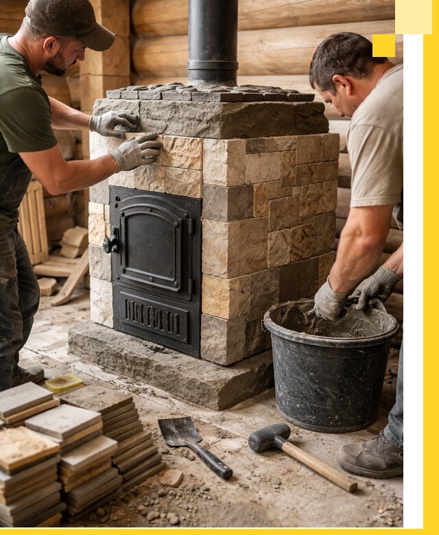 Облицовка банной печи под ключ в Сургуте: камень и плитка