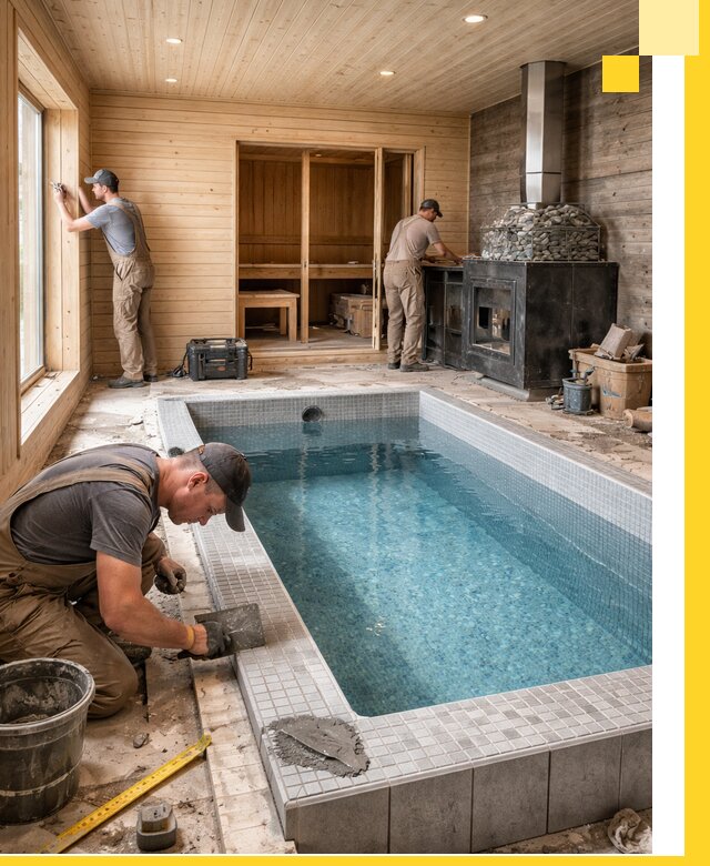 Проект бани с бассейном и сауной в Сургуте под ключ