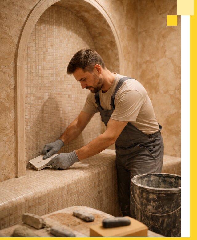 Профессиональная отделка хамамов с мозаикой под ключ в Сургуте