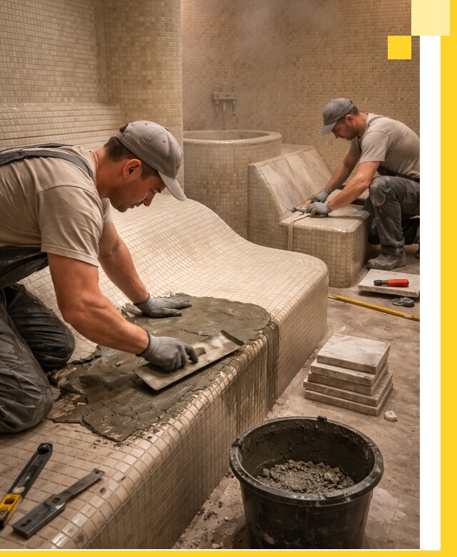 Лежаки для хамама под ключ в Сургуте, проект и монтаж