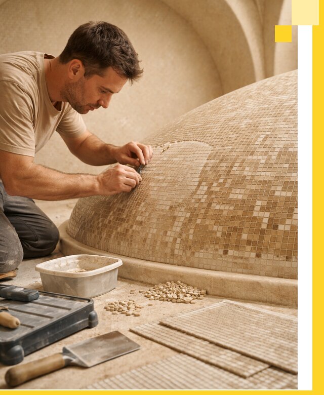 Профессиональная укладка мозаики для хамама под ключ в Сургуте