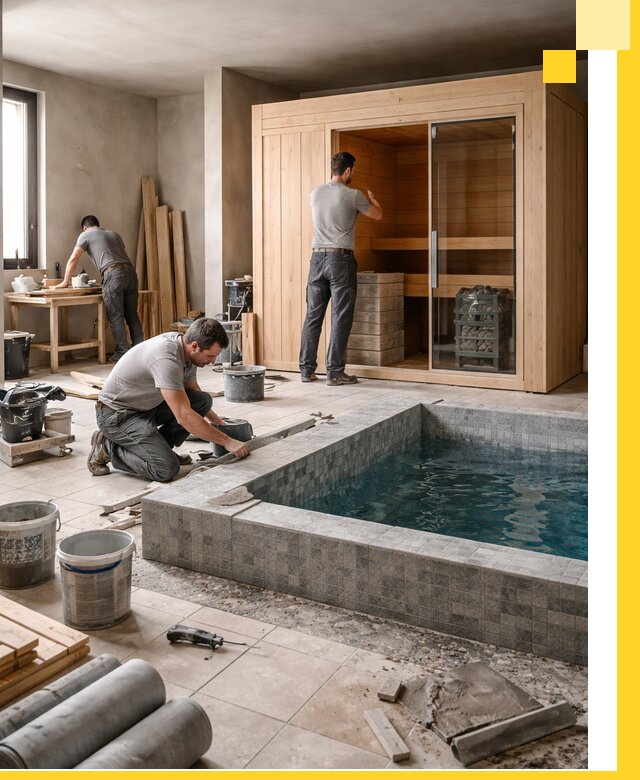 SPA зоны под ключ с бассейном сауной и печью в Сургуте